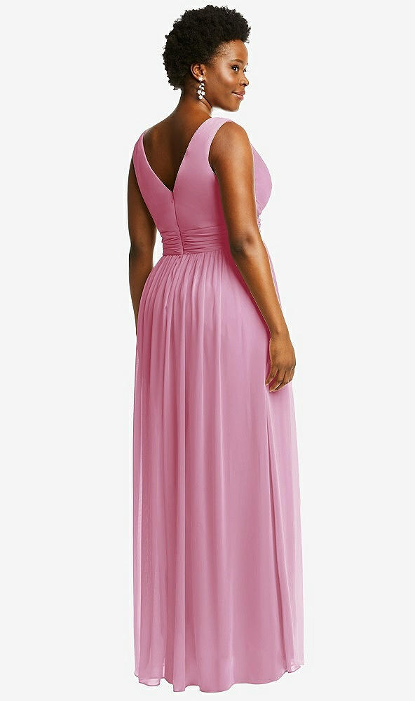 Back View - Powder Pink Sleeveless Draped Chiffon Maxi Dress with Front Slit
