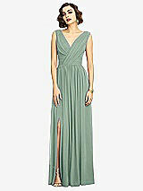 Alt View 3 Thumbnail - Seagrass Sleeveless Draped Chiffon Maxi Dress with Front Slit