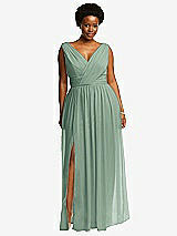 Front View Thumbnail - Seagrass Sleeveless Draped Chiffon Maxi Dress with Front Slit