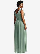 Rear View Thumbnail - Seagrass Sleeveless Draped Chiffon Maxi Dress with Front Slit