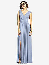Alt View 3 Thumbnail - Sky Blue Sleeveless Draped Chiffon Maxi Dress with Front Slit