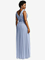 Rear View Thumbnail - Sky Blue Sleeveless Draped Chiffon Maxi Dress with Front Slit