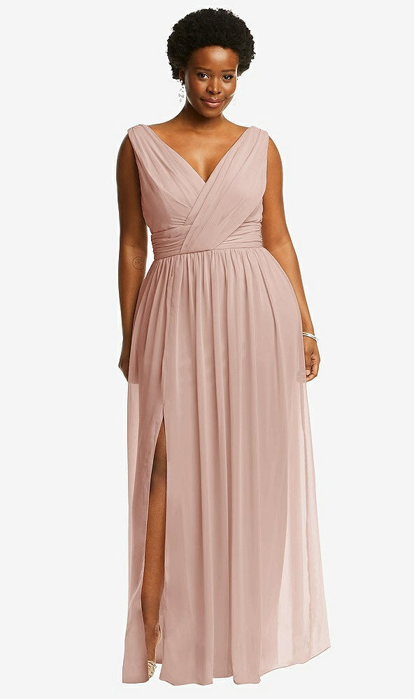 Front View - Toasted Sugar Sleeveless Draped Chiffon Maxi Dress with Front Slit