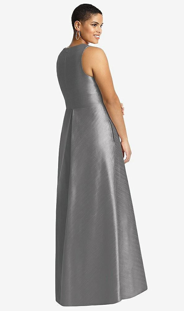 Back View - Quarry Sleeveless Pleated Skirt Dupioni Dress with Pockets