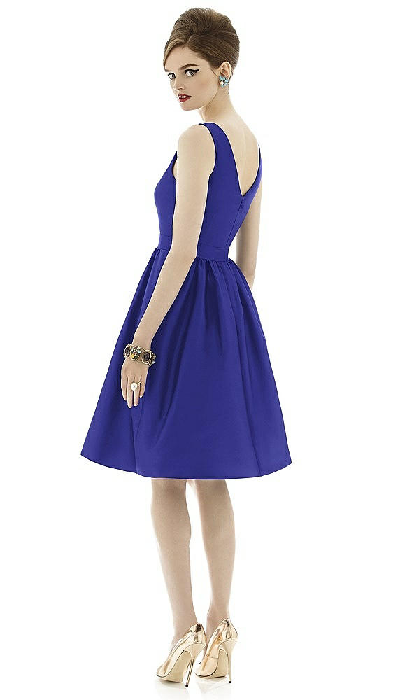 Back View - Electric Blue Sleeveless Natural Wais Cocktail Length Dress