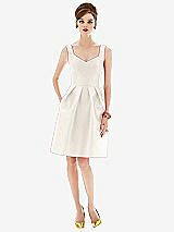 Front View Thumbnail - Ivory Cocktail Sleeveless Satin Twill Dress