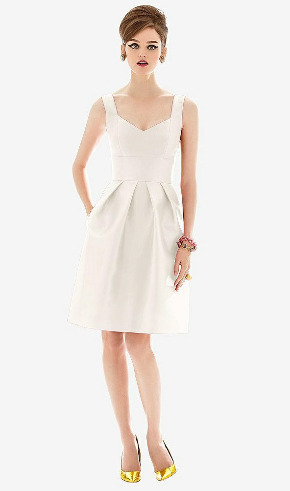 Front View - Ivory Cocktail Sleeveless Satin Twill Dress