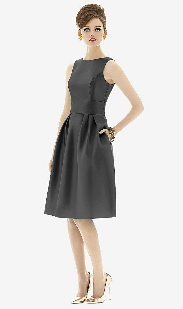 Front View - Pewter Alfred Sung Open Back Cocktail Dress D660