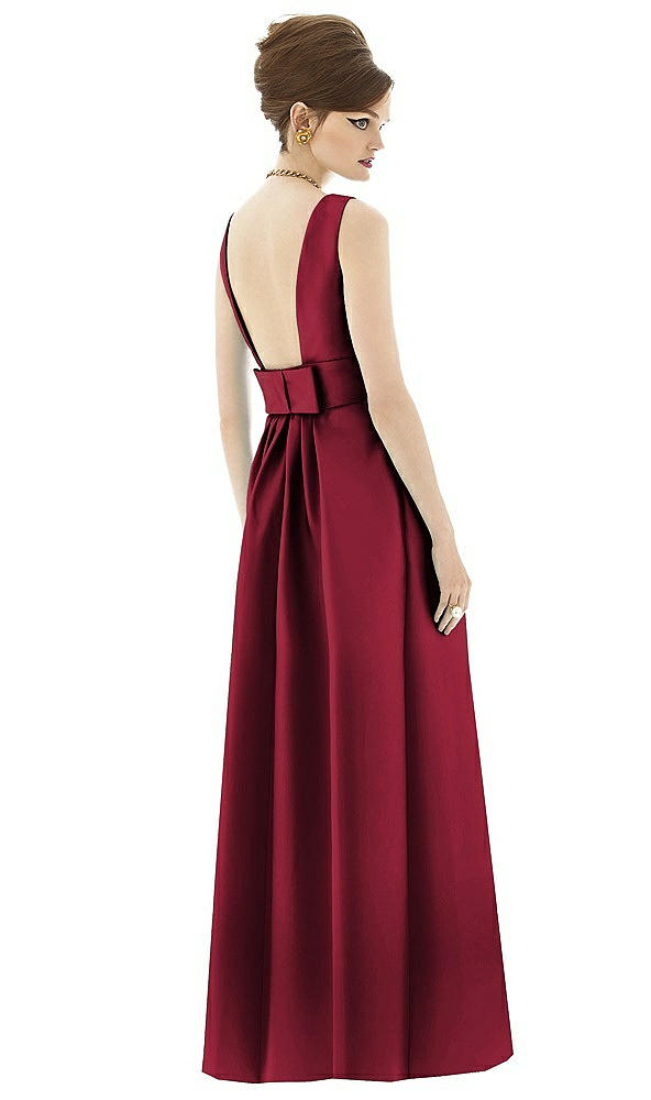 Back View - Burgundy Alfred Sung Open Back Satin Twill Gown D661