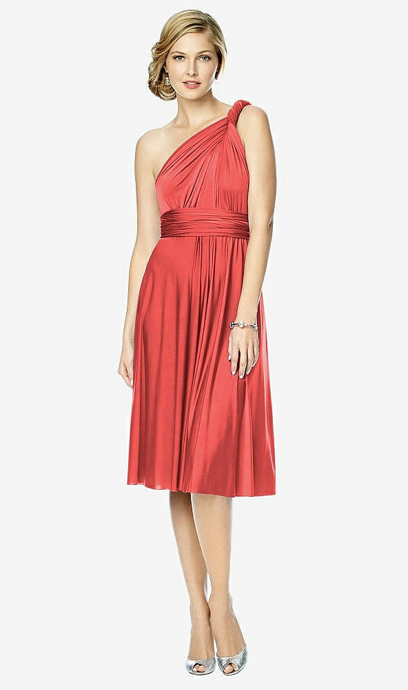 Front View - Perfect Coral Twist Wrap Convertible Cocktail Dress