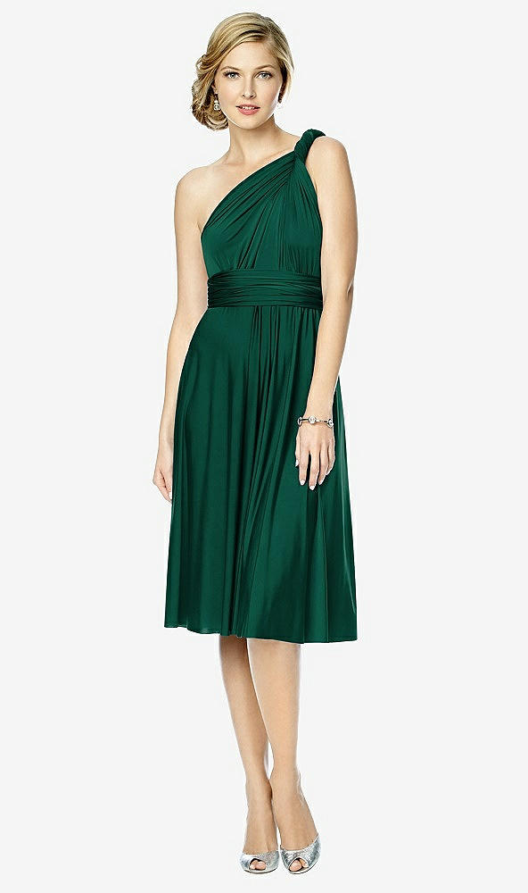 Front View - Hunter Green Twist Wrap Convertible Cocktail Dress