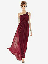Front View Thumbnail - Burgundy One Shoulder Assymetrical Draped Bodice Dress