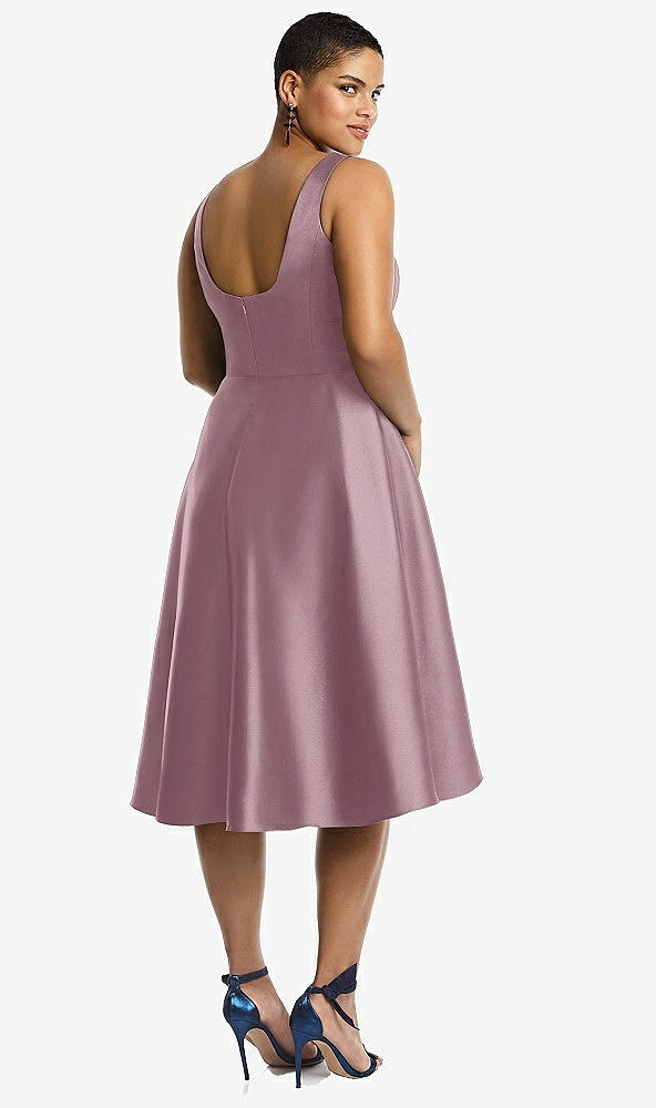 Back View - Dusty Rose Bateau Neck Satin High Low Cocktail Dress