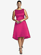 Front View Thumbnail - Think Pink Bateau Neck Satin High Low Cocktail Dress
