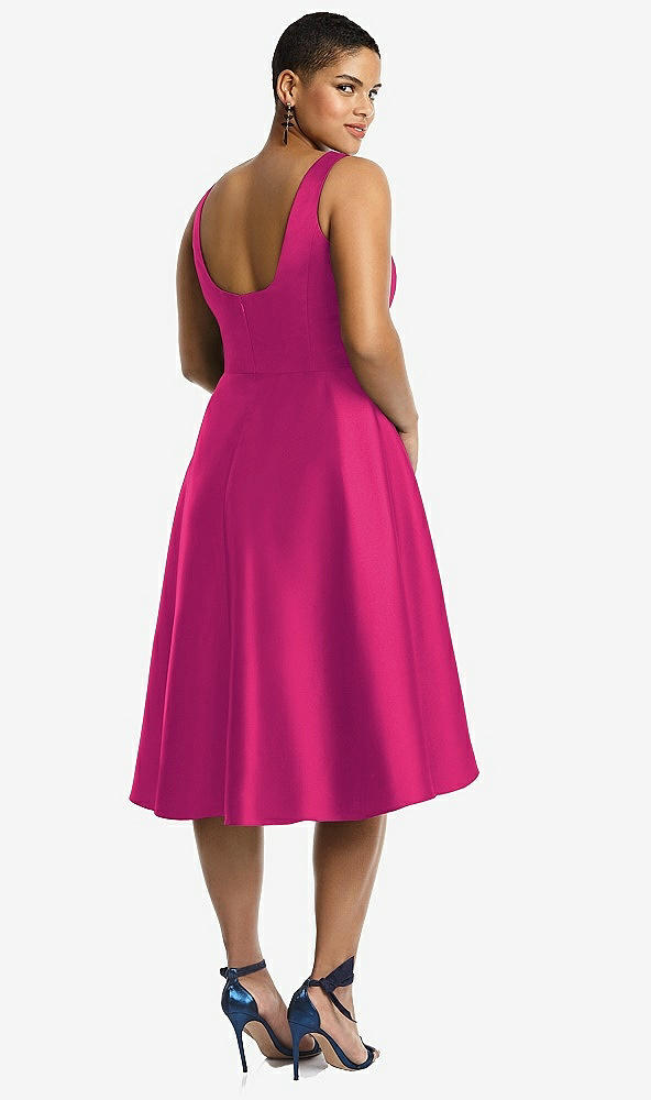 Back View - Think Pink Bateau Neck Satin High Low Cocktail Dress