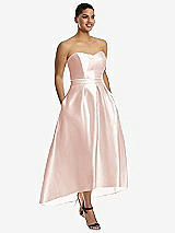 Front View Thumbnail - Blush & Blush Strapless Satin High Low Dress with Pockets