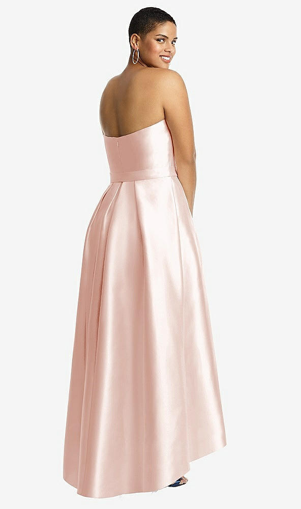 Back View - Blush & Blush Strapless Satin High Low Dress with Pockets