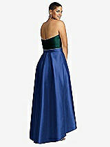 Rear View Thumbnail - Classic Blue & Evergreen Strapless Satin High Low Dress with Pockets