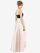Alt View 2 Thumbnail - Blush & Evergreen Strapless Satin High Low Dress with Pockets