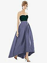 Alt View 1 Thumbnail - French Blue & Evergreen Strapless Satin High Low Dress with Pockets