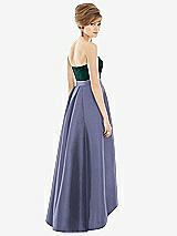 Alt View 2 Thumbnail - French Blue & Evergreen Strapless Satin High Low Dress with Pockets