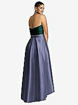 Rear View Thumbnail - French Blue & Evergreen Strapless Satin High Low Dress with Pockets
