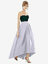 Alt View 1 Thumbnail - Silver Dove & Evergreen Strapless Satin High Low Dress with Pockets