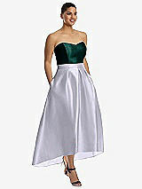 Front View Thumbnail - Silver Dove & Evergreen Strapless Satin High Low Dress with Pockets