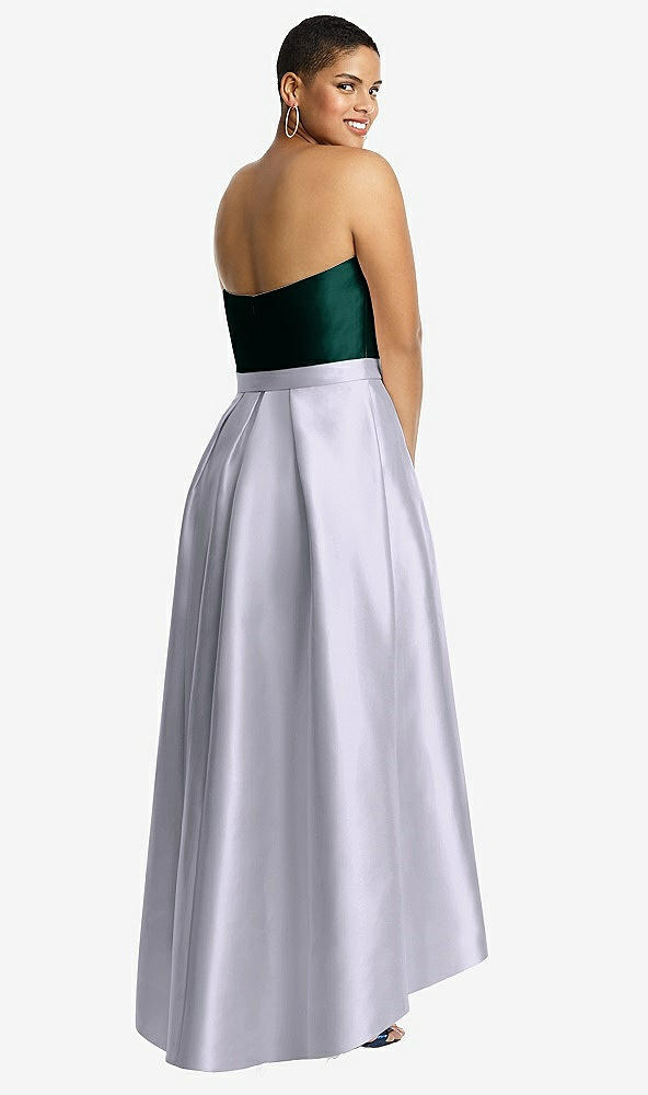 Back View - Silver Dove & Evergreen Strapless Satin High Low Dress with Pockets