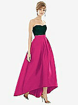 Alt View 1 Thumbnail - Think Pink & Evergreen Strapless Satin High Low Dress with Pockets