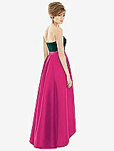 Alt View 2 Thumbnail - Think Pink & Evergreen Strapless Satin High Low Dress with Pockets