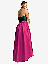 Rear View Thumbnail - Think Pink & Evergreen Strapless Satin High Low Dress with Pockets