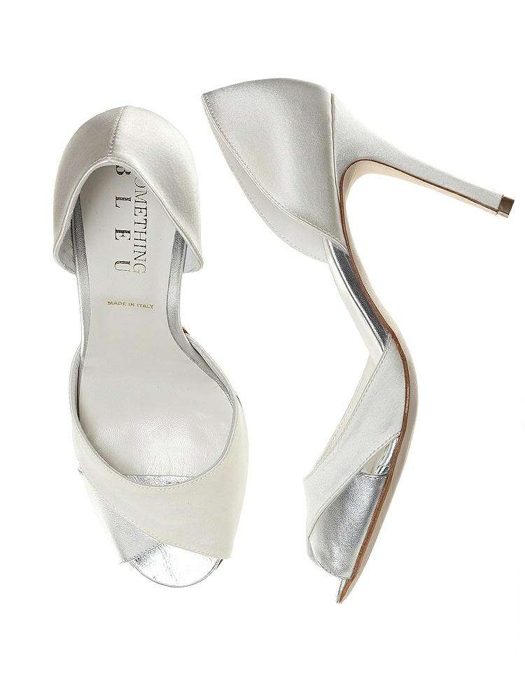 Front View - Ivory Curvey Satin and Silver Bridal Pump