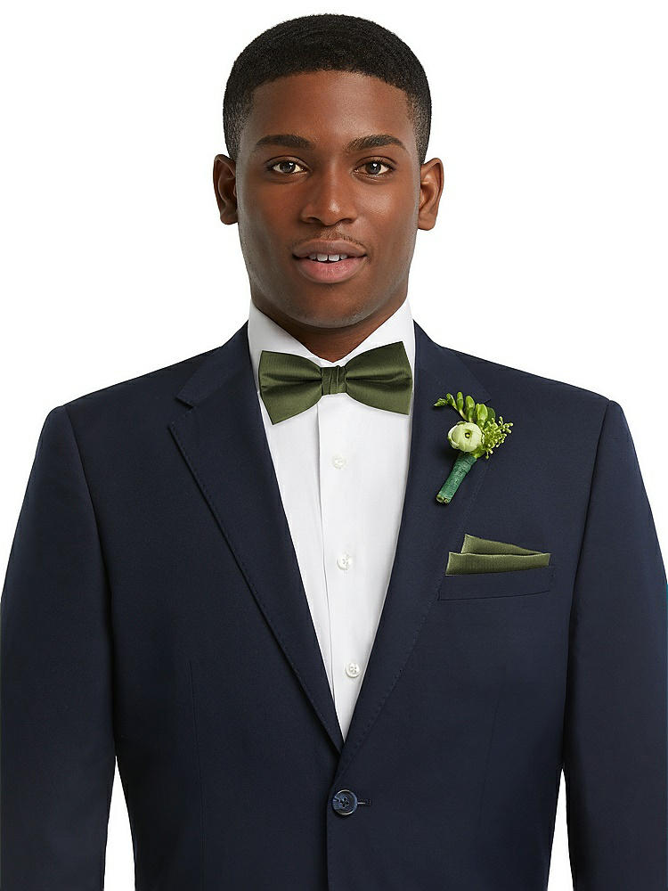 Front View - Olive Green Classic Yarn-Dyed Bow Ties by After Six