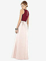 Rear View Thumbnail - Blush & Burgundy Sleeveless Keyhole Back Satin Maxi Dress