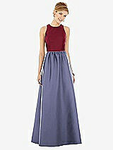 Front View Thumbnail - French Blue & Burgundy Sleeveless Keyhole Back Satin Maxi Dress