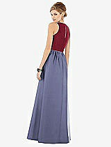 Rear View Thumbnail - French Blue & Burgundy Sleeveless Keyhole Back Satin Maxi Dress