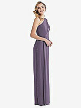Side View Thumbnail - Lavender One-Shoulder Draped Bodice Column Gown