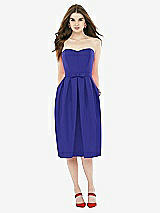 Front View Thumbnail - Electric Blue Midi Natural Waist Strapless Dress