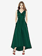 Front View Thumbnail - Hunter Green & Hunter Green Sleeveless Pleated Skirt High Low Dress with Pockets