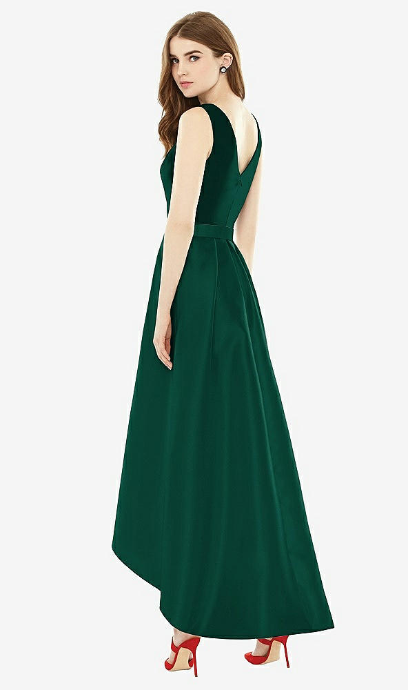 Back View - Hunter Green & Hunter Green Sleeveless Pleated Skirt High Low Dress with Pockets