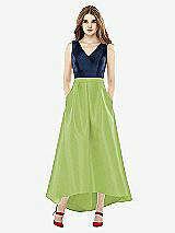 Front View Thumbnail - Mojito & Midnight Navy Sleeveless Pleated Skirt High Low Dress with Pockets