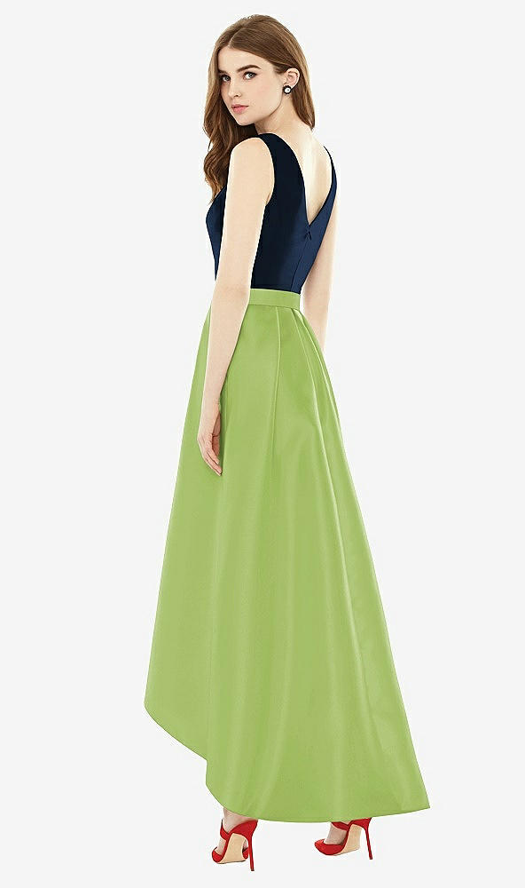 Back View - Mojito & Midnight Navy Sleeveless Pleated Skirt High Low Dress with Pockets