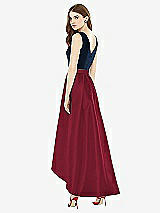 Rear View Thumbnail - Burgundy & Midnight Navy Sleeveless Pleated Skirt High Low Dress with Pockets