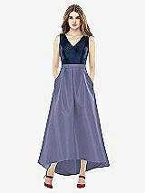 Front View Thumbnail - French Blue & Midnight Navy Sleeveless Pleated Skirt High Low Dress with Pockets