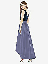 Rear View Thumbnail - French Blue & Midnight Navy Sleeveless Pleated Skirt High Low Dress with Pockets