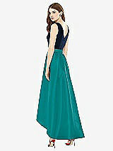 Rear View Thumbnail - Jade & Midnight Navy Sleeveless Pleated Skirt High Low Dress with Pockets