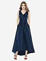 Front View Thumbnail - Midnight Navy & Midnight Navy Sleeveless Pleated Skirt High Low Dress with Pockets