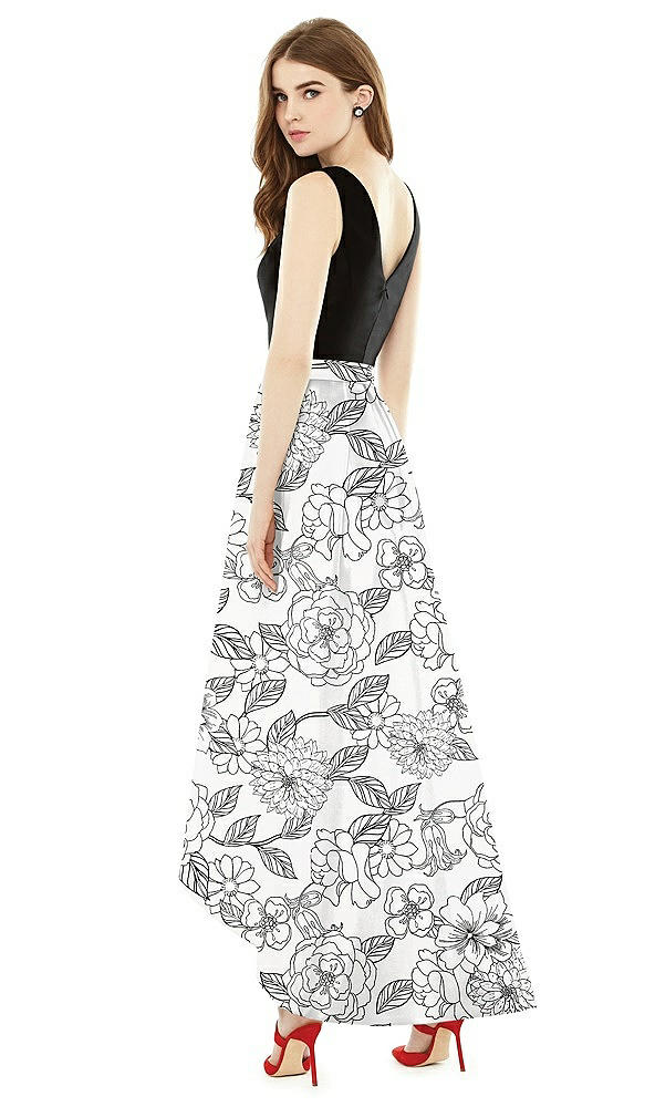 Back View - Botanica Sleeveless Floral Skirt High Low Dress with Pockets