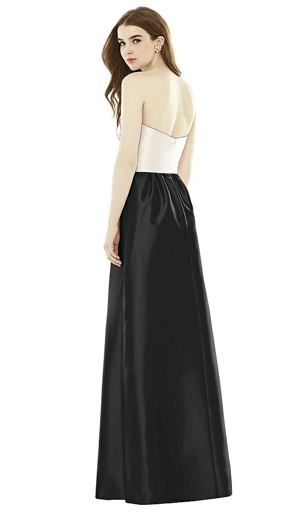 Back View - Black & Ivory Full Length Strapless Satin Twill dress with Pockets